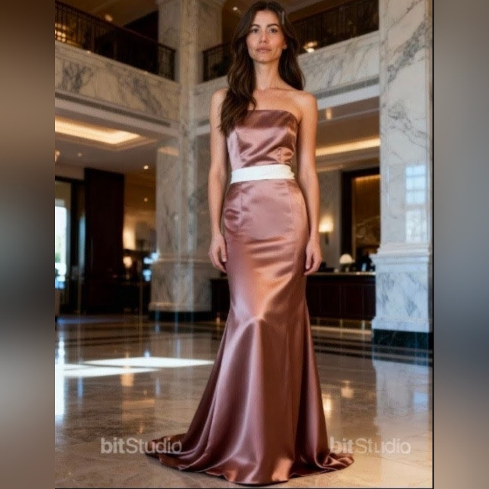 NWT Satin gown | Bridesmaid's dress | strapless | biscotti sash spaghetti Straps